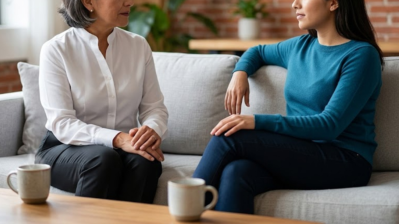 mujeres hablando en una sesión de terapia